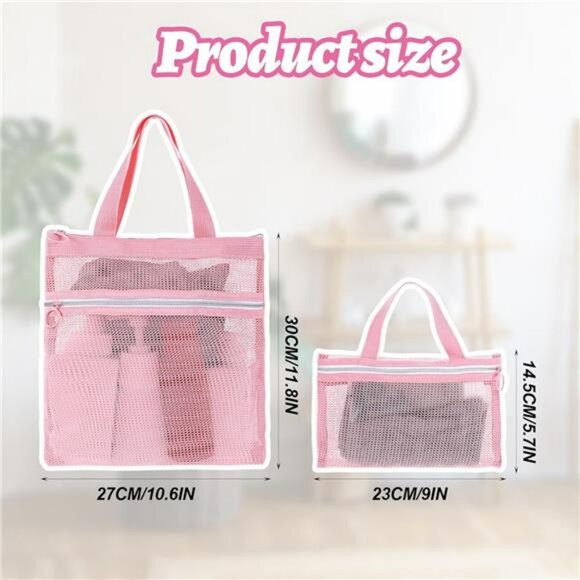 Pink mesh shower caddy bag set of 2 toiletry organizer quick dry for dorm gym ca - Picture 4 of 8